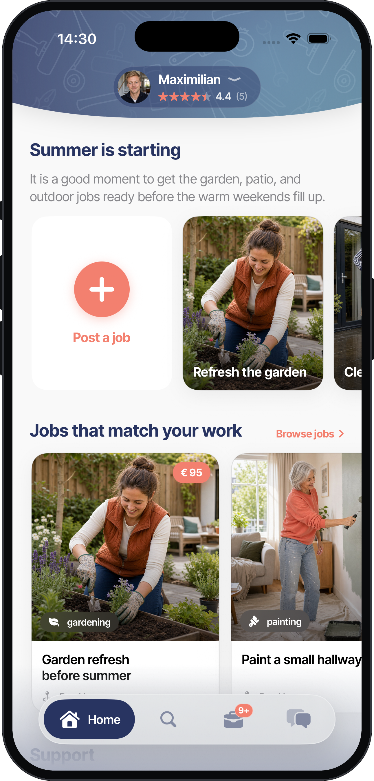 Actueel Helprr-startscherm in de mobiele app